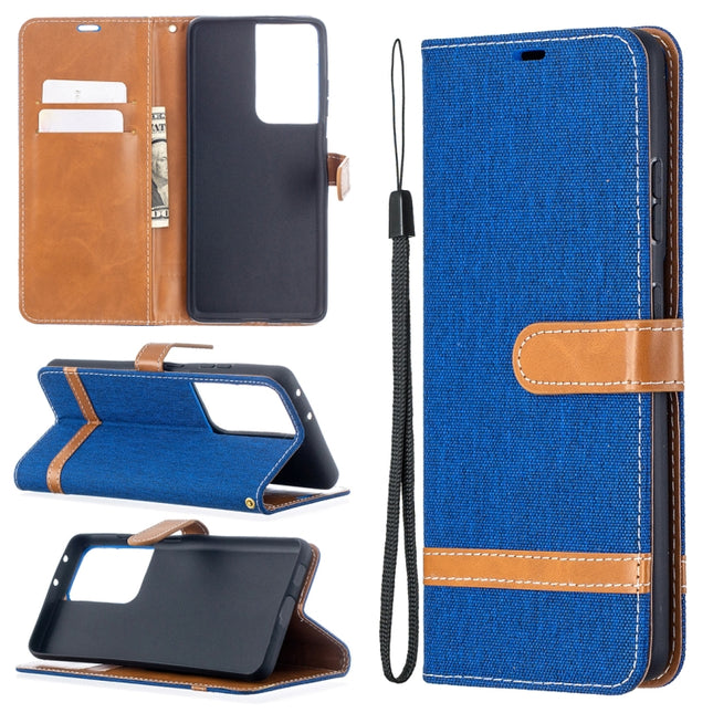 For Samsung Galaxy S21 Ultra 5G Color Matching Denim Texture Horizontal Flip Leather Case with Holder & Card Slots & Wallet & Lanyard(Blue)-garmade.com