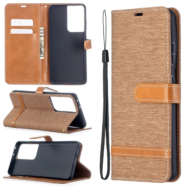 For Samsung Galaxy S21 Ultra 5G Color Matching Denim Texture Horizontal Flip Leather Case with Holder & Card Slots & Wallet & Lanyard(Brown)-garmade.com