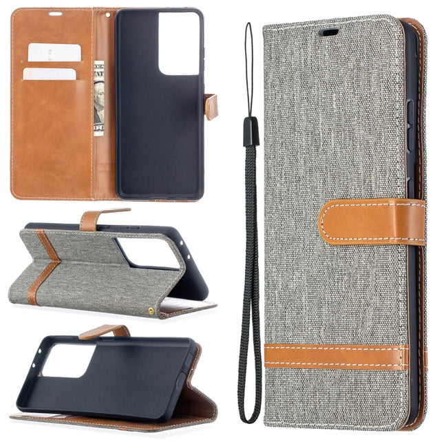 For Samsung Galaxy S21 Ultra 5G Color Matching Denim Texture Horizontal Flip Leather Case with Holder & Card Slots & Wallet & Lanyard(Grey)-garmade.com