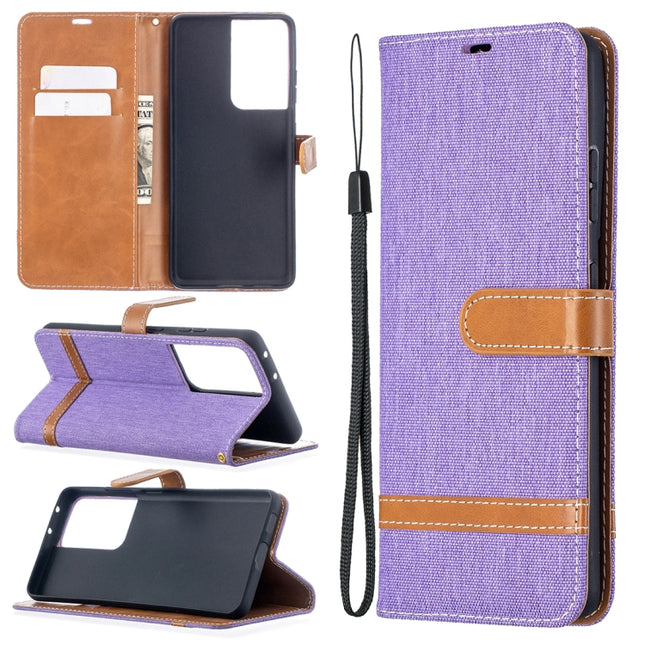 For Samsung Galaxy S21 Ultra 5G Color Matching Denim Texture Horizontal Flip Leather Case with Holder & Card Slots & Wallet & Lanyard(Purple)-garmade.com