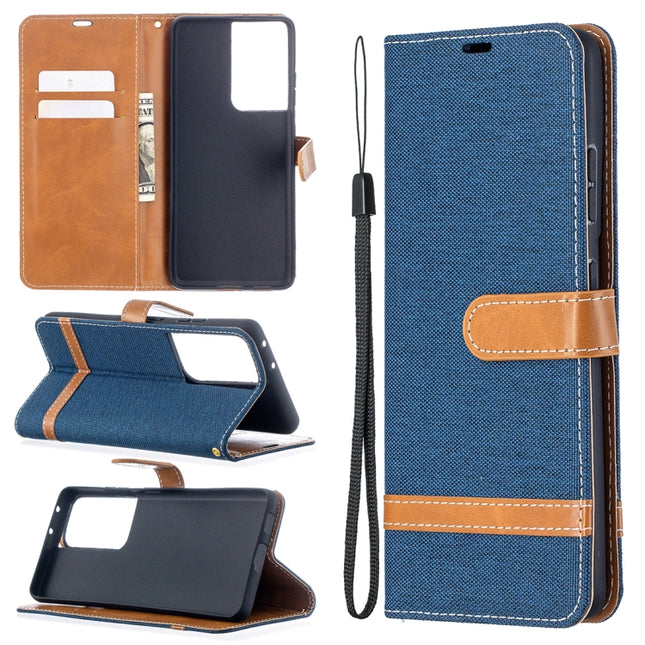 For Samsung Galaxy S21 Ultra 5G Color Matching Denim Texture Horizontal Flip Leather Case with Holder & Card Slots & Wallet & Lanyard(Dark Blue)-garmade.com