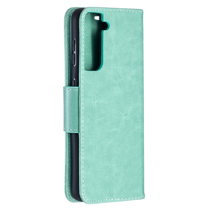 For Samsung Galaxy S21 5G Embossing Two Butterflies Pattern Horizontal Flip PU Leather Case with Holder & Card Slot & Wallet & Lanyard(Green)-garmade.com