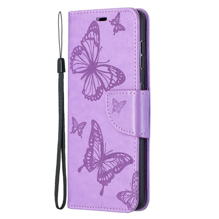 For Samsung Galaxy S21 5G Embossing Two Butterflies Pattern Horizontal Flip PU Leather Case with Holder & Card Slot & Wallet & Lanyard(Purple)-garmade.com