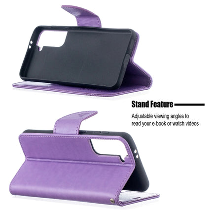 For Samsung Galaxy S21 5G Embossing Two Butterflies Pattern Horizontal Flip PU Leather Case with Holder & Card Slot & Wallet & Lanyard(Purple)-garmade.com