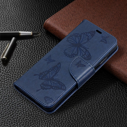 For Samsung Galaxy S21 5G Embossing Two Butterflies Pattern Horizontal Flip PU Leather Case with Holder & Card Slot & Wallet & Lanyard(Blue)-garmade.com