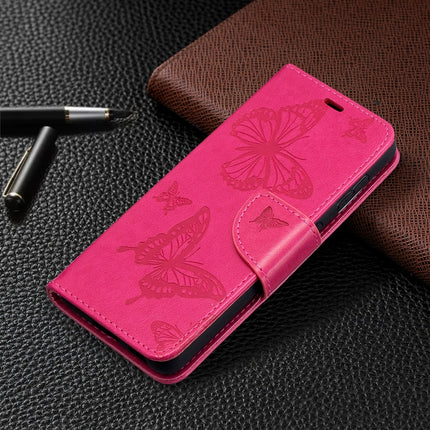 For Samsung Galaxy S21 5G Embossing Two Butterflies Pattern Horizontal Flip PU Leather Case with Holder & Card Slot & Wallet & Lanyard(Rose Red)-garmade.com