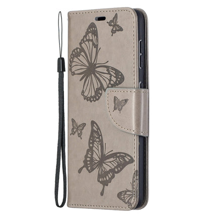For Samsung Galaxy S21 5G Embossing Two Butterflies Pattern Horizontal Flip PU Leather Case with Holder & Card Slot & Wallet & Lanyard(Grey)-garmade.com