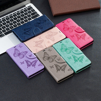 For Samsung Galaxy S21 5G Embossing Two Butterflies Pattern Horizontal Flip PU Leather Case with Holder & Card Slot & Wallet & Lanyard(Blue)-garmade.com
