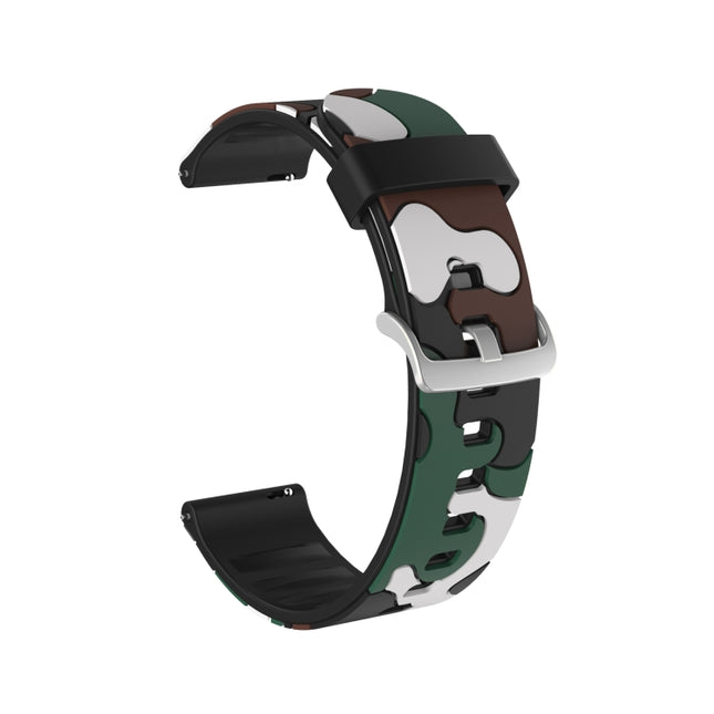 20mm For Samsung Galaxy Watch Active2 44mm / Watch Active2 40mm / Watch Active Camouflage Silicone Replacement Wrist Strap Watchband with Silver Buckle(3)-garmade.com