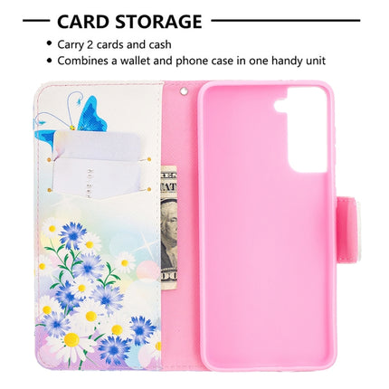 For Samsung Galaxy S21 5G Colored Drawing Pattern Horizontal Flip Leather Case with Holder & Card Slots & Wallet(Flower and Butterfly)-garmade.com