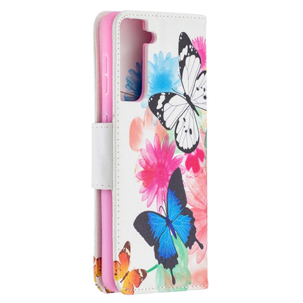For Samsung Galaxy S21 5G Colored Drawing Pattern Horizontal Flip Leather Case with Holder & Card Slots & Wallet(Butterfly)-garmade.com