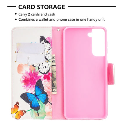 For Samsung Galaxy S21 5G Colored Drawing Pattern Horizontal Flip Leather Case with Holder & Card Slots & Wallet(Butterfly)-garmade.com