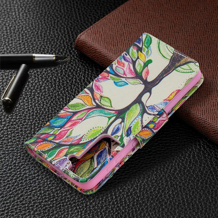 For Samsung Galaxy S21 5G Colored Drawing Pattern Horizontal Flip Leather Case with Holder & Card Slots & Wallet(Life Tree)-garmade.com