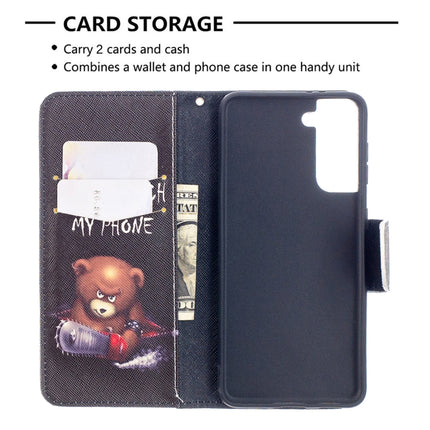 For Samsung Galaxy S21 5G Colored Drawing Pattern Horizontal Flip Leather Case with Holder & Card Slots & Wallet(Bear)-garmade.com