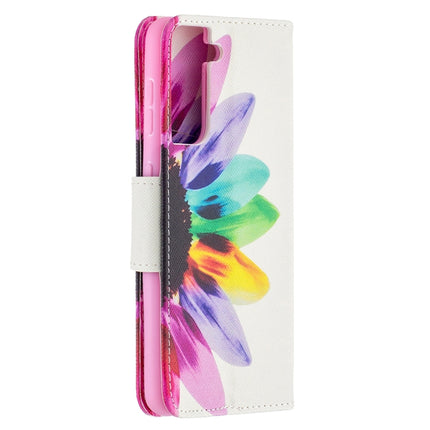 For Samsung Galaxy S21 5G Colored Drawing Pattern Horizontal Flip Leather Case with Holder & Card Slots & Wallet(Sun Flower)-garmade.com