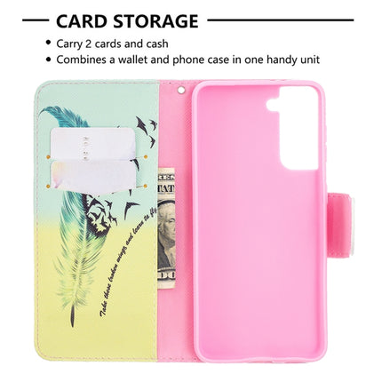 For Samsung Galaxy S21 5G Colored Drawing Pattern Horizontal Flip Leather Case with Holder & Card Slots & Wallet(Feather)-garmade.com