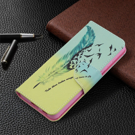 For Samsung Galaxy S21 5G Colored Drawing Pattern Horizontal Flip Leather Case with Holder & Card Slots & Wallet(Feather)-garmade.com