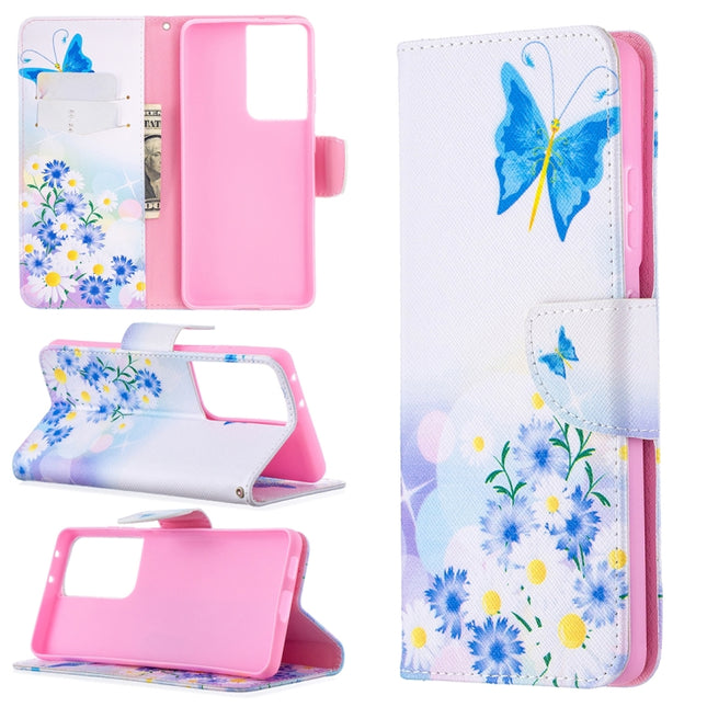 For Samsung Galaxy S21 Ultra 5G Colored Drawing Pattern Horizontal Flip Leather Case with Holder & Card Slots & Wallet(Flower and Butterfly)-garmade.com
