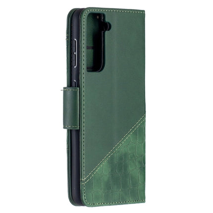 For Samsung Galaxy S21 5G Matching Color Crocodile Texture Horizontal Flip PU Leather Case with Wallet & Holder & Card Slots(Green)-garmade.com