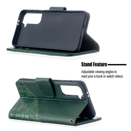 For Samsung Galaxy S21 5G Matching Color Crocodile Texture Horizontal Flip PU Leather Case with Wallet & Holder & Card Slots(Green)-garmade.com
