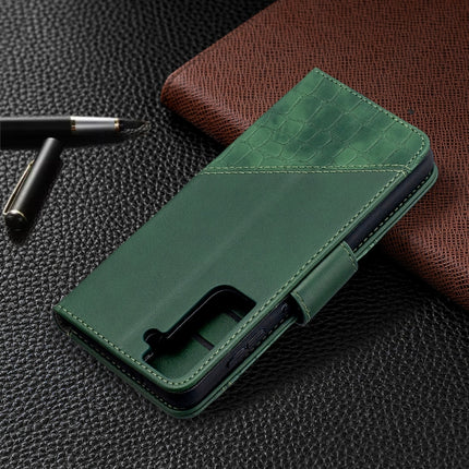 For Samsung Galaxy S21 5G Matching Color Crocodile Texture Horizontal Flip PU Leather Case with Wallet & Holder & Card Slots(Green)-garmade.com