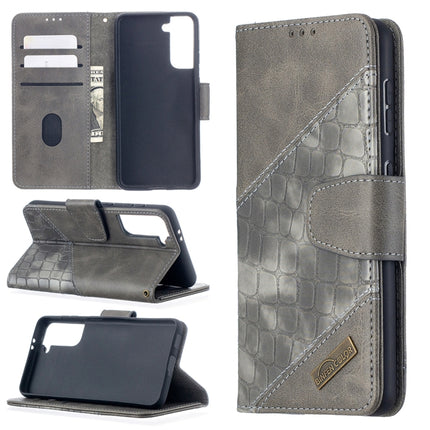 For Samsung Galaxy S21 5G Matching Color Crocodile Texture Horizontal Flip PU Leather Case with Wallet & Holder & Card Slots(Grey)-garmade.com