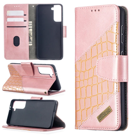 For Samsung Galaxy S21 5G Matching Color Crocodile Texture Horizontal Flip PU Leather Case with Wallet & Holder & Card Slots(Rose Gold)-garmade.com