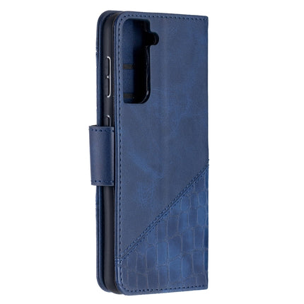 For Samsung Galaxy S21 5G Matching Color Crocodile Texture Horizontal Flip PU Leather Case with Wallet & Holder & Card Slots(Blue)-garmade.com