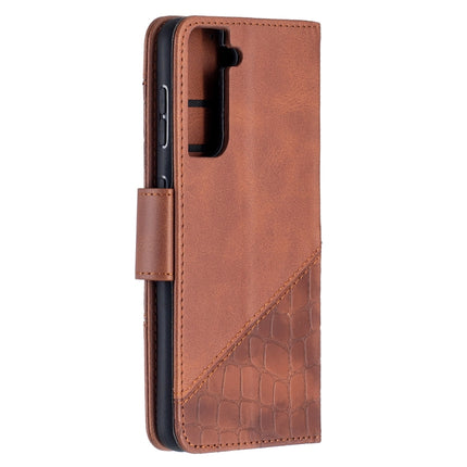 For Samsung Galaxy S21 5G Matching Color Crocodile Texture Horizontal Flip PU Leather Case with Wallet & Holder & Card Slots(Brown)-garmade.com