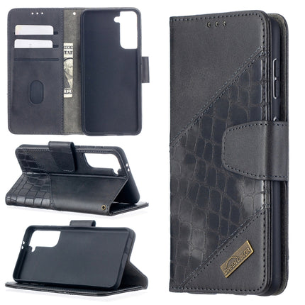 For Samsung Galaxy S21 5G Matching Color Crocodile Texture Horizontal Flip PU Leather Case with Wallet & Holder & Card Slots(Black)-garmade.com