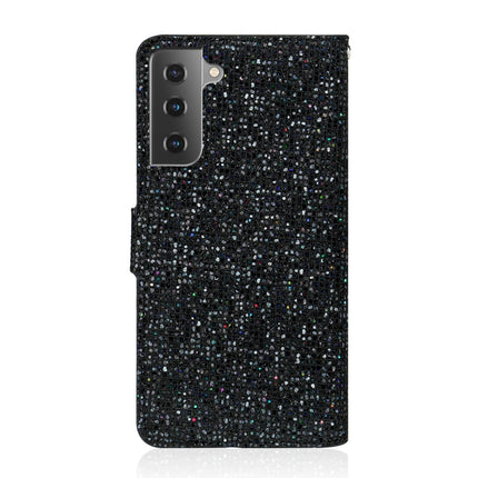 For Samsung Galaxy S21 5G Glitter Powder Horizontal Flip Leather Case with Card Slots & Holder & Lanyard(Black)-garmade.com