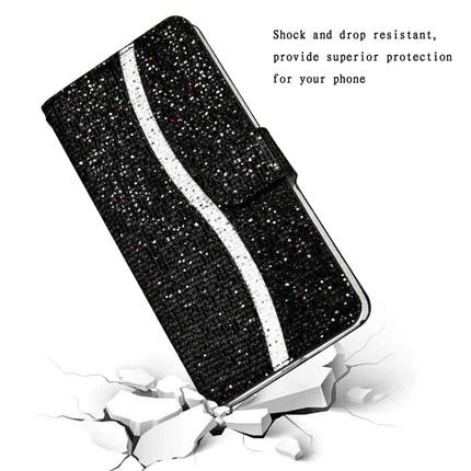 For Samsung Galaxy S21 5G Glitter Powder Horizontal Flip Leather Case with Card Slots & Holder & Lanyard(Black)-garmade.com