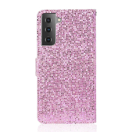 For Samsung Galaxy S21 5G Glitter Powder Horizontal Flip Leather Case with Card Slots & Holder & Lanyard(Pink)-garmade.com