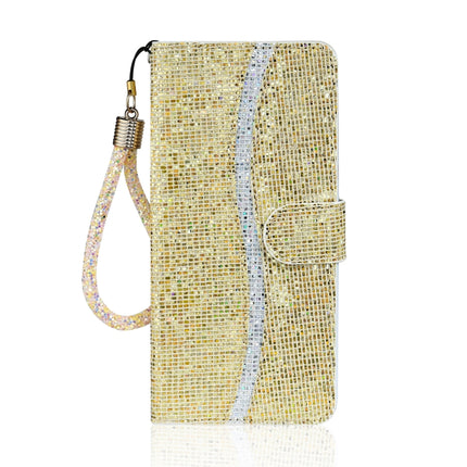 For Samsung Galaxy S21 5G Glitter Powder Horizontal Flip Leather Case with Card Slots & Holder & Lanyard(Gold)-garmade.com