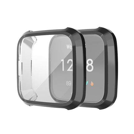 For Fitbit Versa Lite Smart Watch Full Coverage Plating TPU Protective Case(Black)-garmade.com