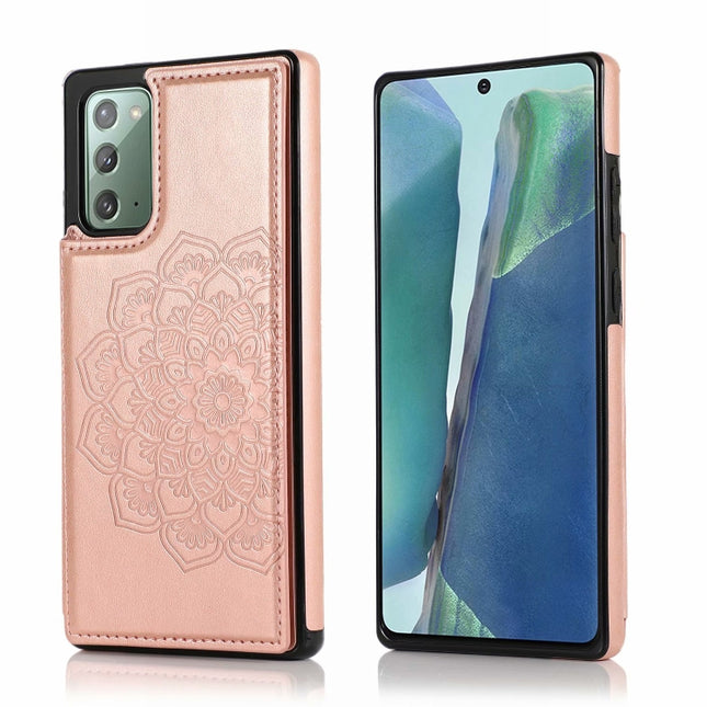 For Samsung Galaxy Note20 Double Buckle Mandala Pattern PU+TPU Protective Case with Card Slots & Holder & Photo Frame(Rose Gold)-garmade.com