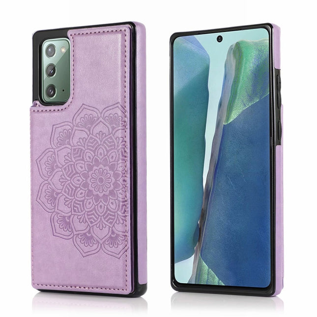 For Samsung Galaxy Note20 Double Buckle Mandala Pattern PU+TPU Protective Case with Card Slots & Holder & Photo Frame(Purple)-garmade.com