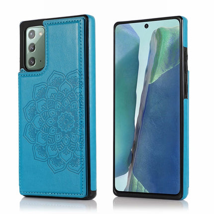 For Samsung Galaxy Note20 Double Buckle Mandala Pattern PU+TPU Protective Case with Card Slots & Holder & Photo Frame(Blue)-garmade.com