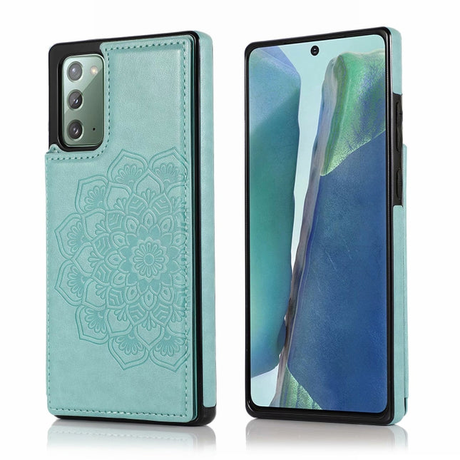 For Samsung Galaxy Note20 Double Buckle Mandala Pattern PU+TPU Protective Case with Card Slots & Holder & Photo Frame(Green)-garmade.com