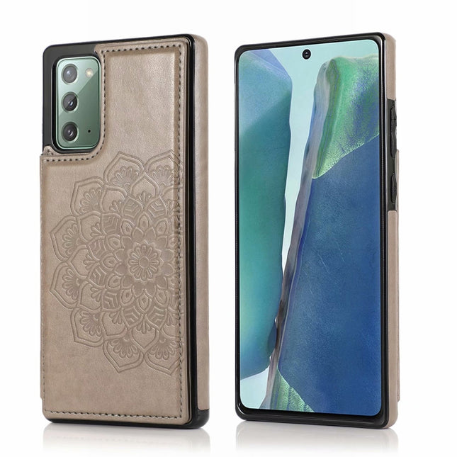For Samsung Galaxy Note20 Double Buckle Mandala Pattern PU+TPU Protective Case with Card Slots & Holder & Photo Frame(Grey)-garmade.com
