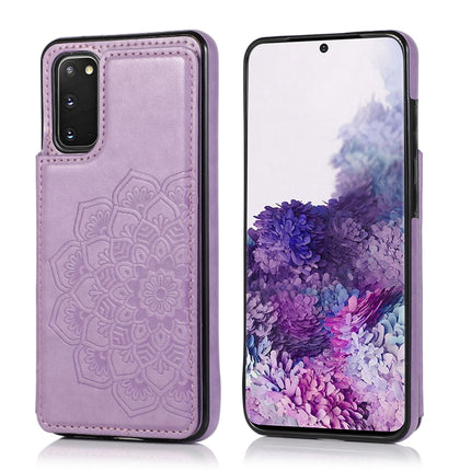 For Samsung Galaxy S20 Plus Double Buckle Mandala Pattern PU+TPU Protective Case with Card Slots & Holder & Photo Frame(Purple)-garmade.com
