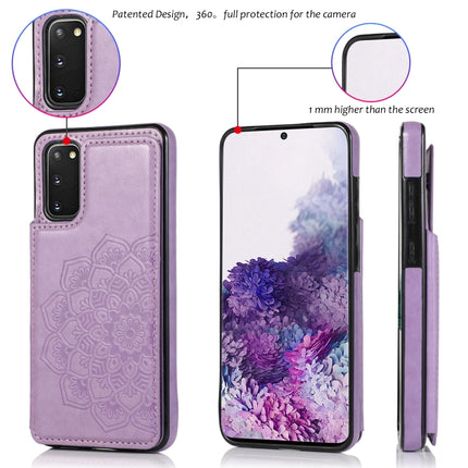 For Samsung Galaxy S20 Plus Double Buckle Mandala Pattern PU+TPU Protective Case with Card Slots & Holder & Photo Frame(Purple)-garmade.com
