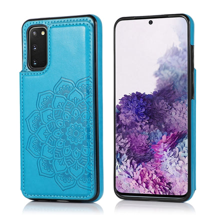 For Samsung Galaxy S20 Plus Double Buckle Mandala Pattern PU+TPU Protective Case with Card Slots & Holder & Photo Frame(Blue)-garmade.com