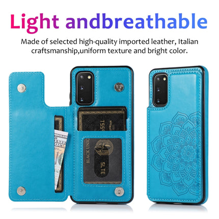 For Samsung Galaxy S20 Plus Double Buckle Mandala Pattern PU+TPU Protective Case with Card Slots & Holder & Photo Frame(Blue)-garmade.com