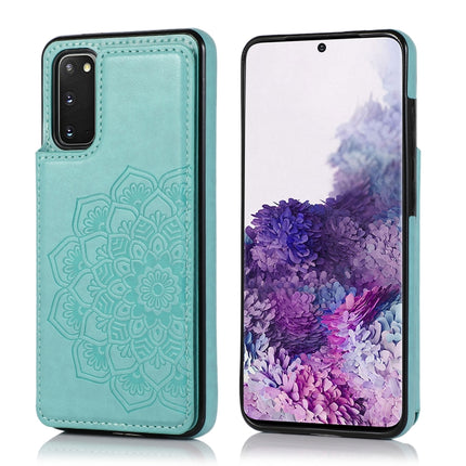 For Samsung Galaxy S20 Plus Double Buckle Mandala Pattern PU+TPU Protective Case with Card Slots & Holder & Photo Frame(Green)-garmade.com