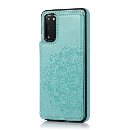 For Samsung Galaxy S20 Plus Double Buckle Mandala Pattern PU+TPU Protective Case with Card Slots & Holder & Photo Frame(Green)-garmade.com