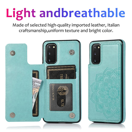 For Samsung Galaxy S20 Plus Double Buckle Mandala Pattern PU+TPU Protective Case with Card Slots & Holder & Photo Frame(Green)-garmade.com