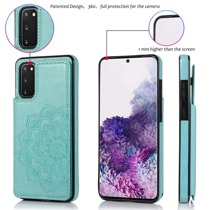 For Samsung Galaxy S20 Plus Double Buckle Mandala Pattern PU+TPU Protective Case with Card Slots & Holder & Photo Frame(Green)-garmade.com