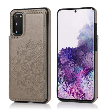 For Samsung Galaxy S20 Plus Double Buckle Mandala Pattern PU+TPU Protective Case with Card Slots & Holder & Photo Frame(Grey)-garmade.com