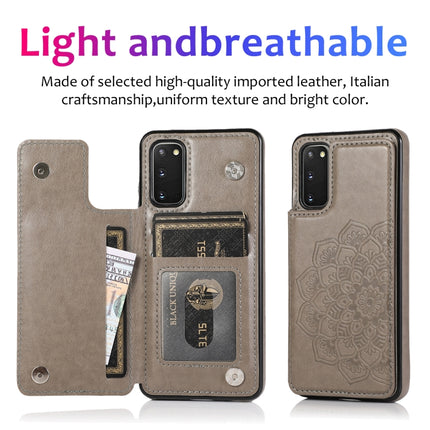 For Samsung Galaxy S20 Plus Double Buckle Mandala Pattern PU+TPU Protective Case with Card Slots & Holder & Photo Frame(Grey)-garmade.com